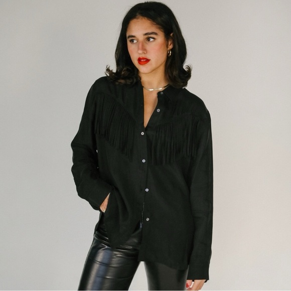 Rails Dallas Fringe Button Down Shirt Size XXS XS Black Western - Picture 9 of 9